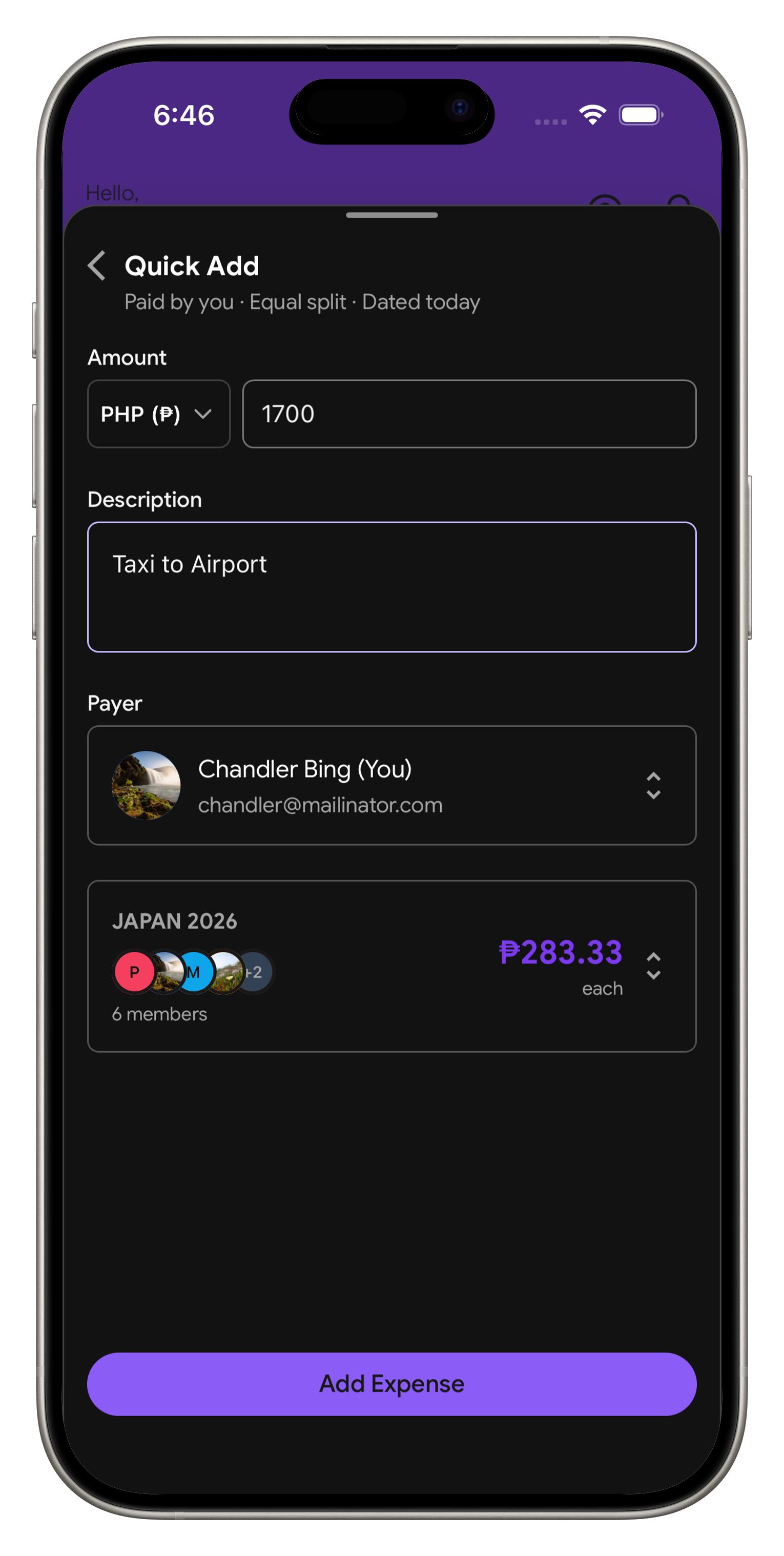 Ambagan quick-add expense