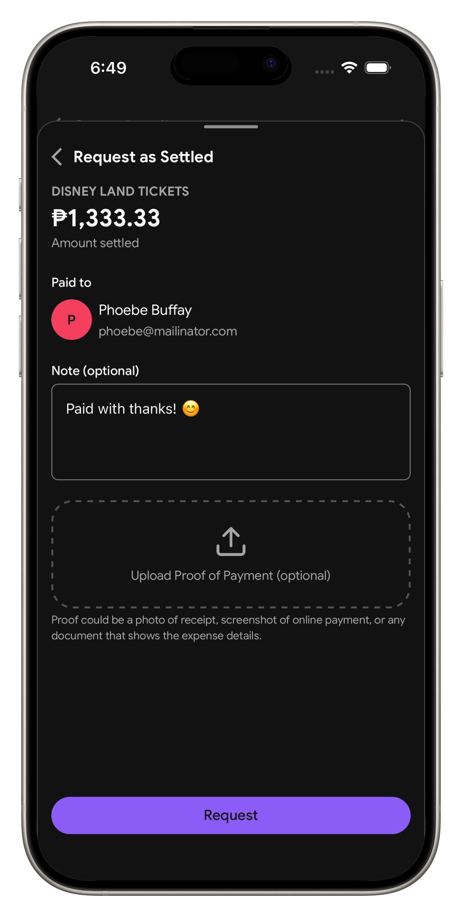 Ambagan request settlement screen
