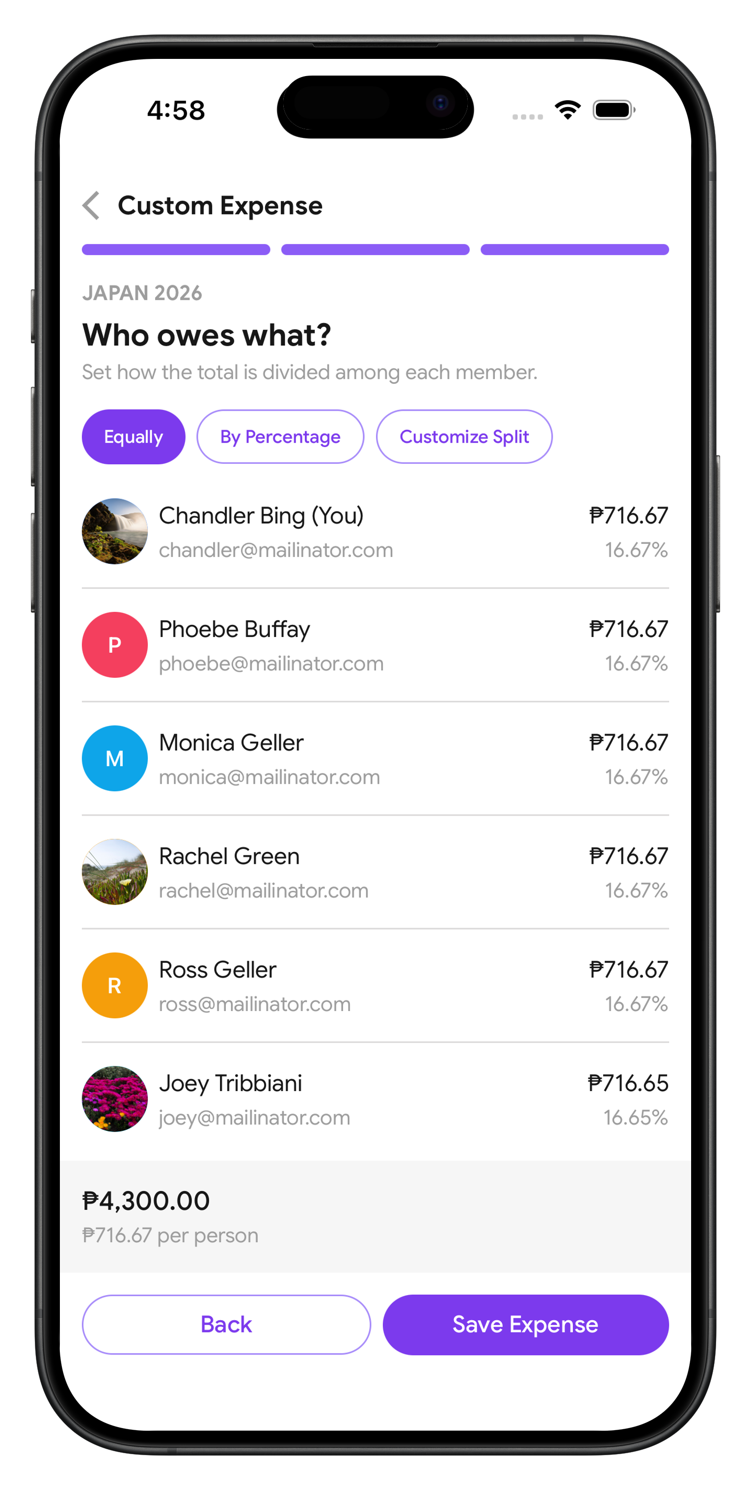 Ambagan custom expense member splits