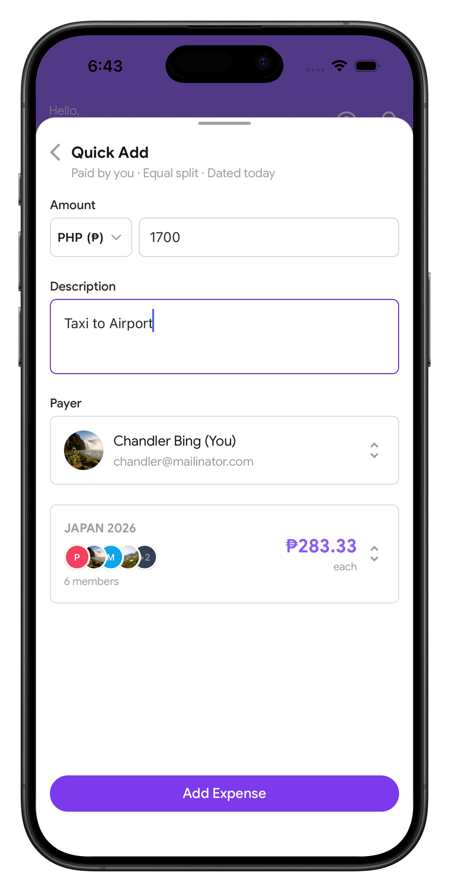 Ambagan quick-add expense